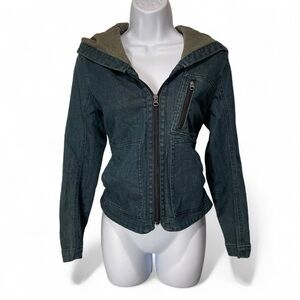 Prairie Underground Teal Denim Zip Up Hooded Jacket